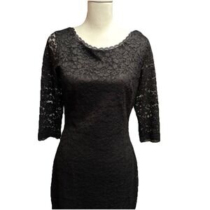 Laundry By Shelli Segal Black Lace Lined Party Cocktail Zip Dress Women's Size 8